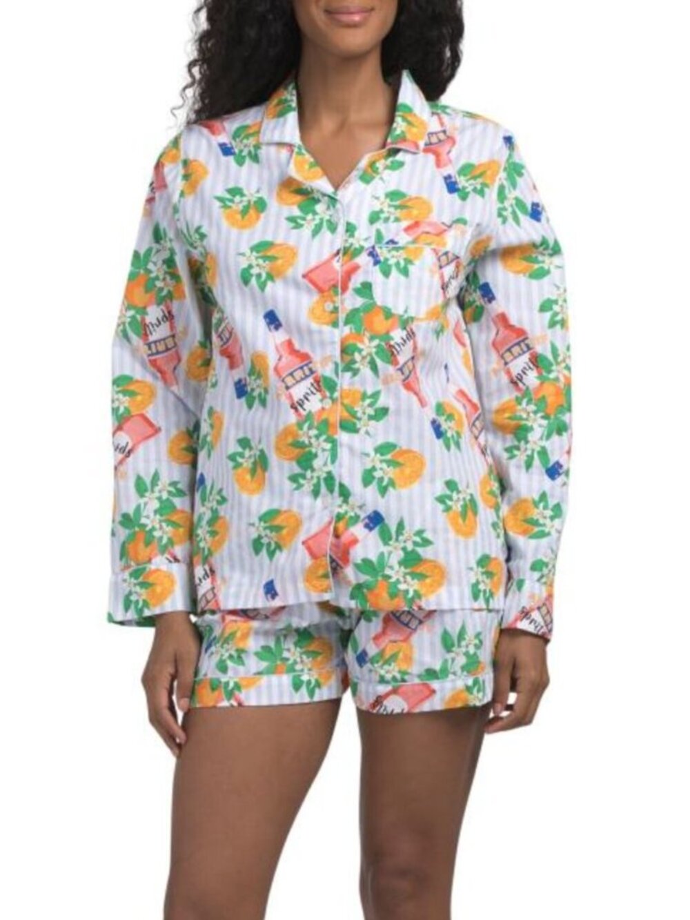 8 OAK LANE 2pc Apertif Long Sleeve Top And Shorts Pajama Set